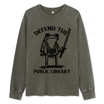 Pagewings Defend Your Public Library Unisex Washed Long Sleeve T-shirt