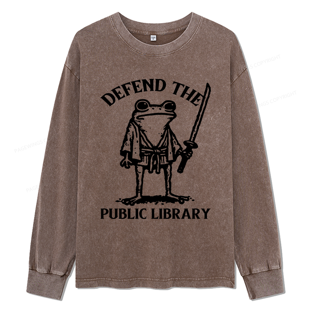 Pagewings Defend Your Public Library Unisex Washed Long Sleeve T-shirt