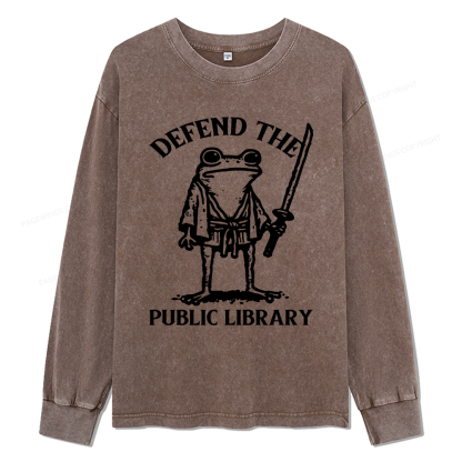 Pagewings Defend Your Public Library Unisex Washed Long Sleeve T-shirt