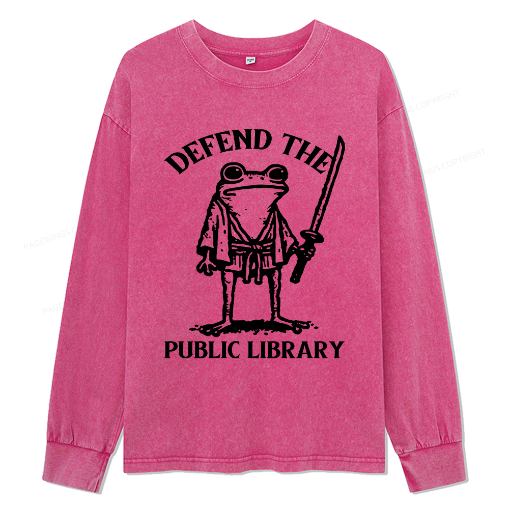 Pagewings Defend Your Public Library Unisex Washed Long Sleeve T-shirt