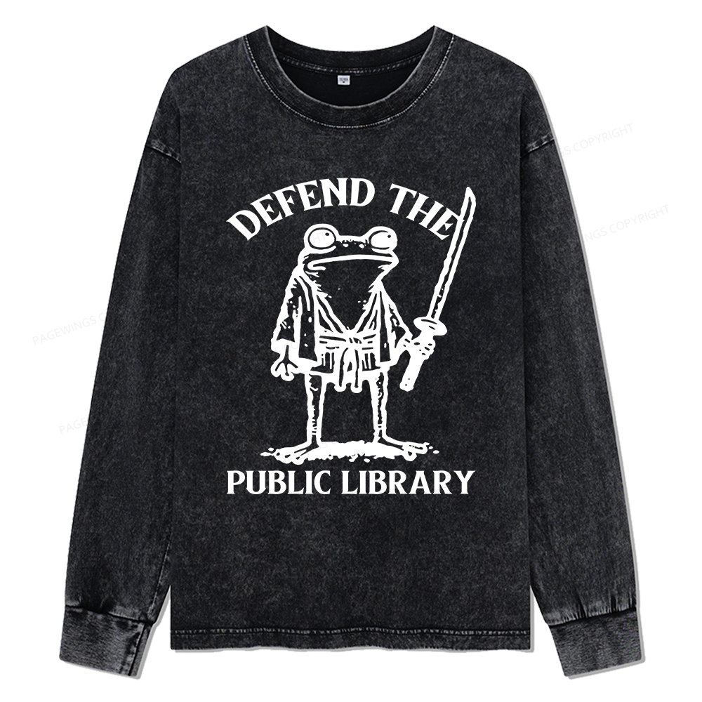 Pagewings Defend Your Public Library Unisex Washed Long Sleeve T-shirt