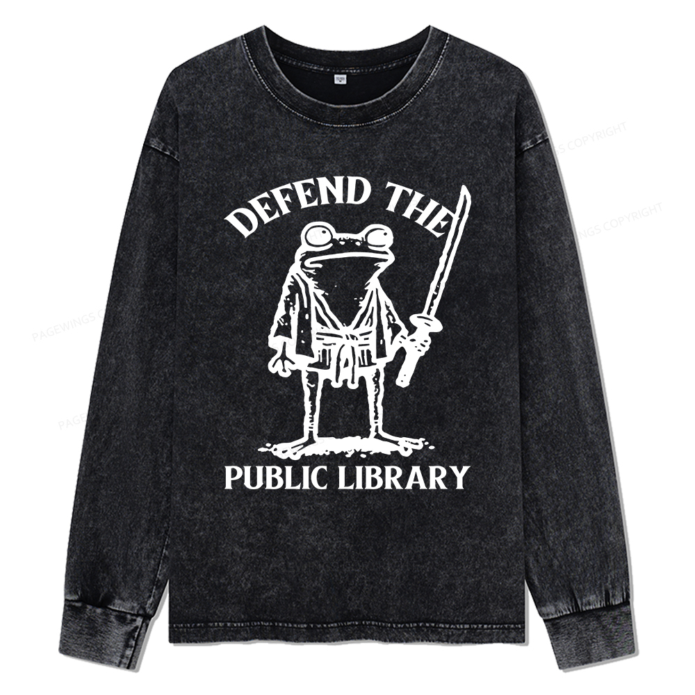 Pagewings Defend Your Public Library Unisex Washed Long Sleeve T-shirt