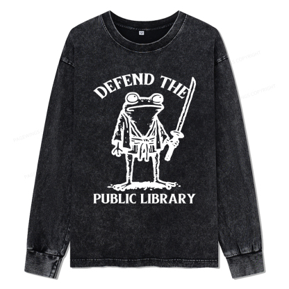 Pagewings Defend Your Public Library Unisex Washed Long Sleeve T-shirt