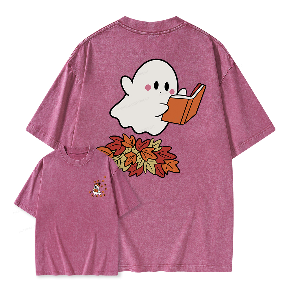 Pagewings  Fall Ghost Reading Unisex Washed T-shirt