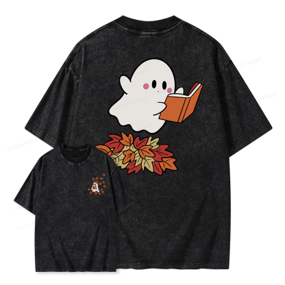 Pagewings  Fall Ghost Reading Unisex Washed T-shirt