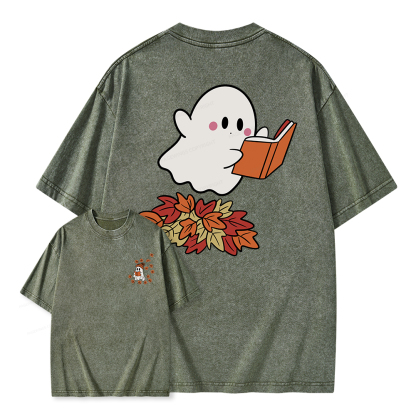 Pagewings  Fall Ghost Reading Unisex Washed T-shirt