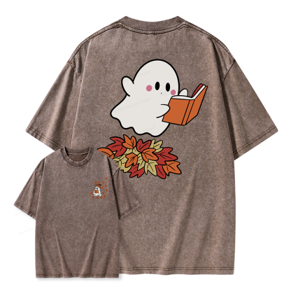 Pagewings  Fall Ghost Reading Unisex Washed T-shirt