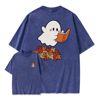 Pagewings  Fall Ghost Reading Unisex Washed T-shirt
