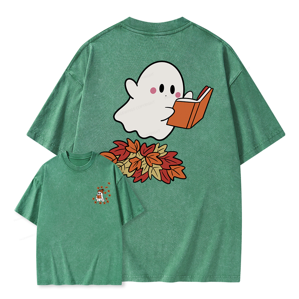 Pagewings  Fall Ghost Reading Unisex Washed T-shirt