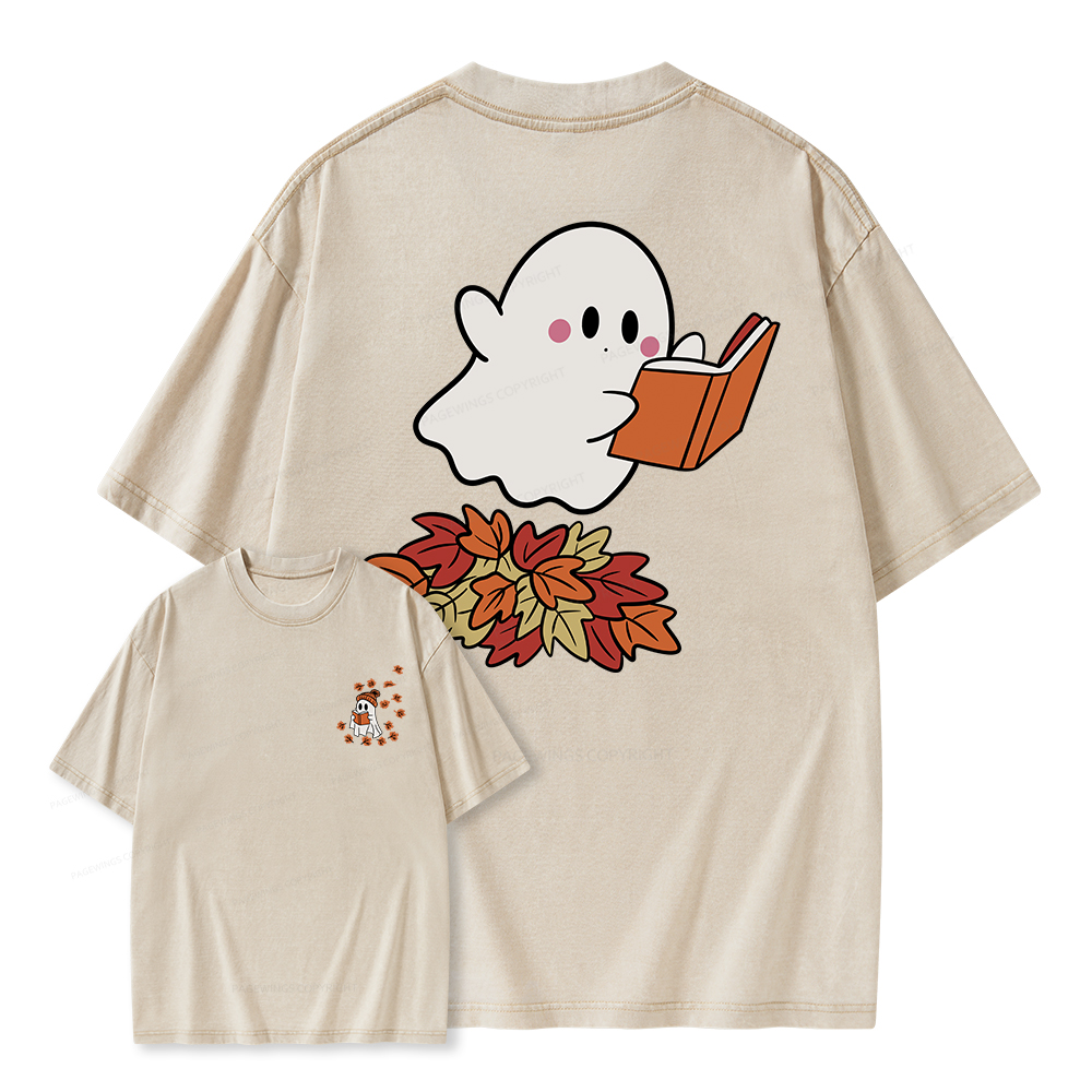 Pagewings  Fall Ghost Reading Unisex Washed T-shirt