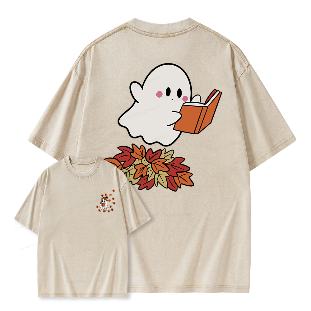 Pagewings  Fall Ghost Reading Unisex Washed T-shirt