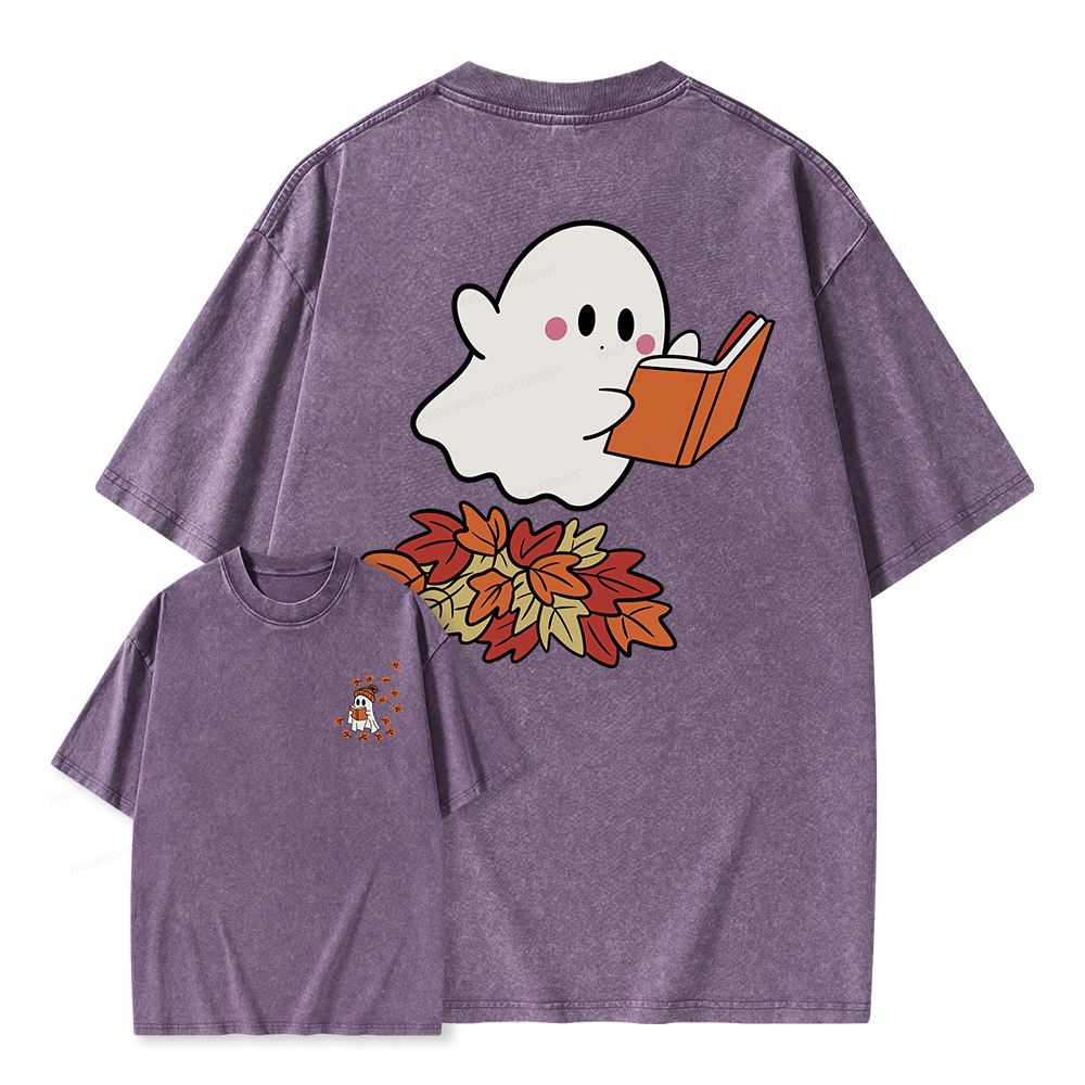 Pagewings  Fall Ghost Reading Unisex Washed T-shirt