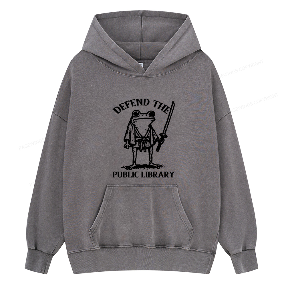 Pagewings Defend Your Public Library Unisex Washed Hoodie