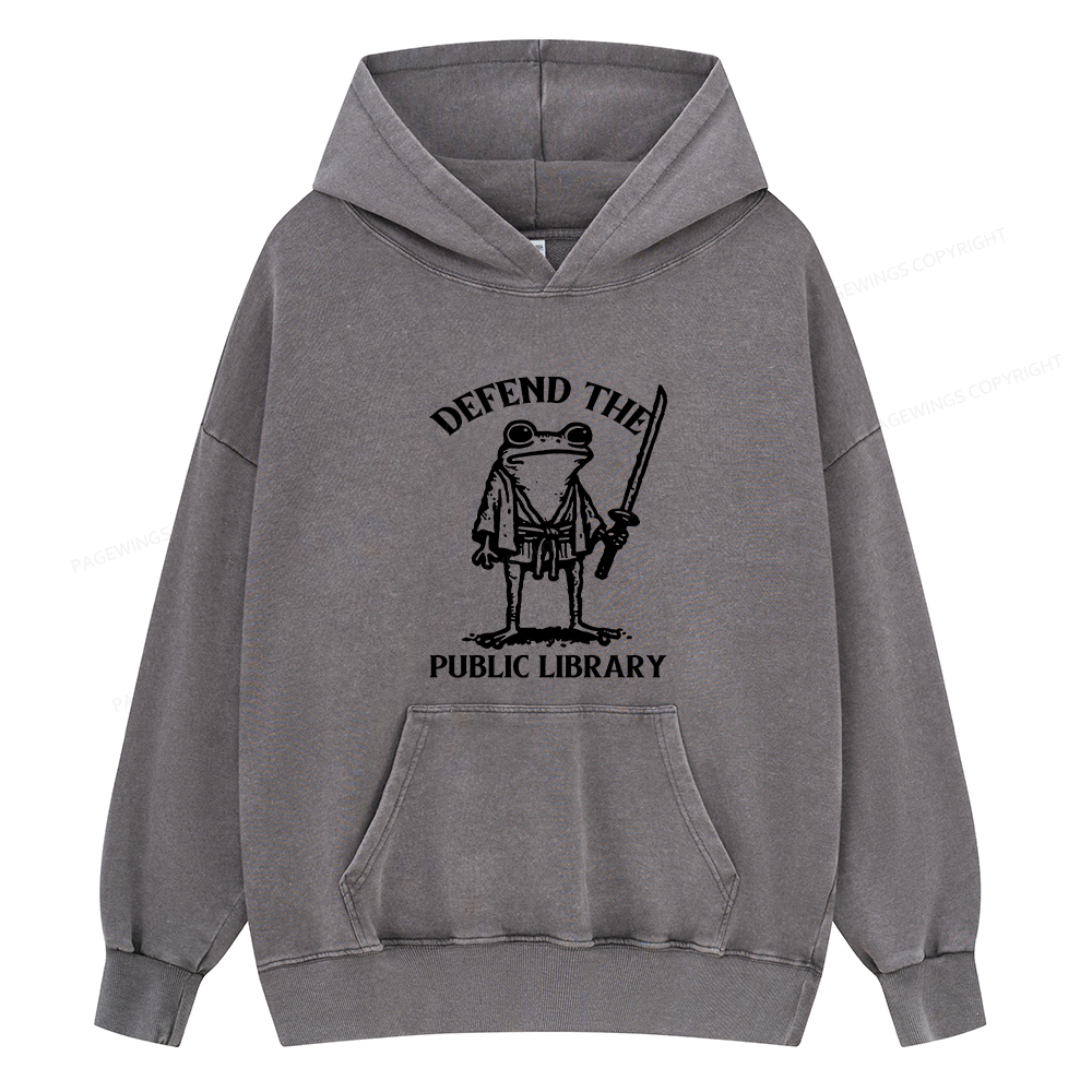 Pagewings Defend Your Public Library Unisex Washed Hoodie