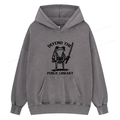 Pagewings Defend Your Public Library Unisex Washed Hoodie