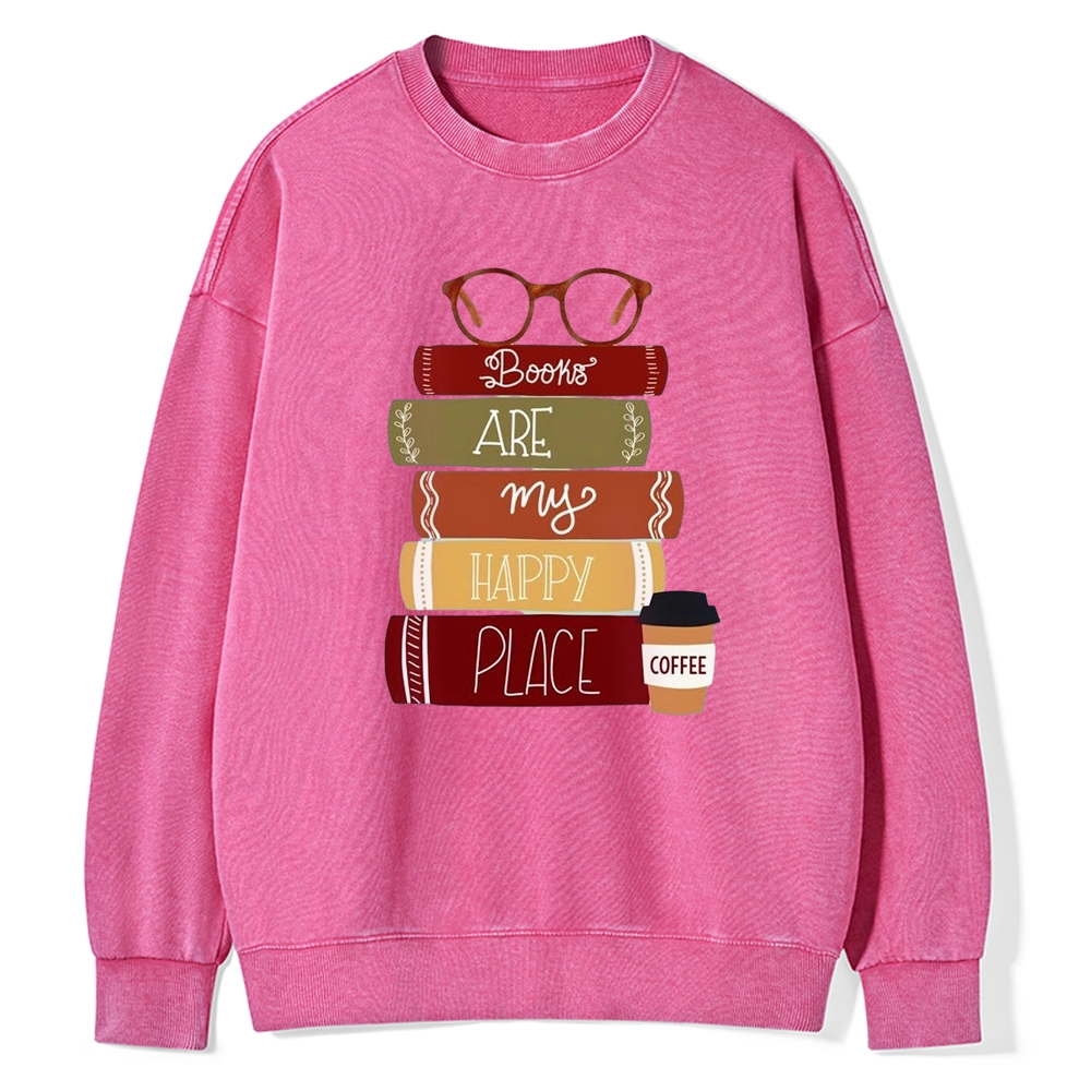 Pagewings Books are My Happy Place Unisex Washed Sweatshirt