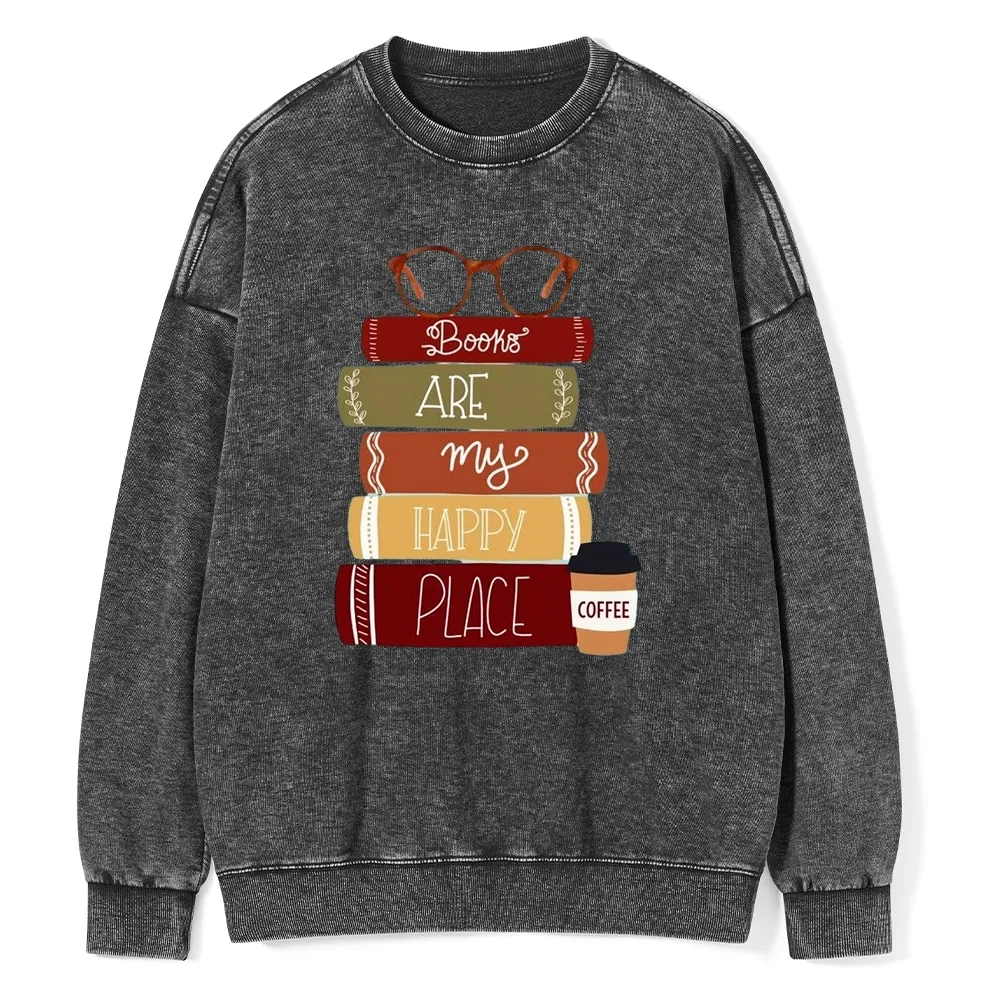 Pagewings Books are My Happy Place Unisex Washed Sweatshirt