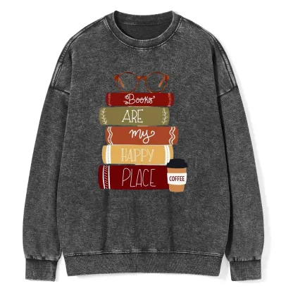 Pagewings Books are My Happy Place Unisex Washed Sweatshirt