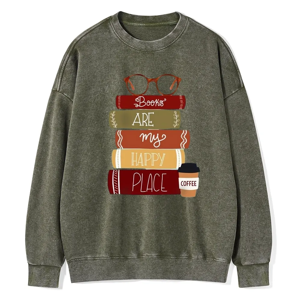 Pagewings Books are My Happy Place Unisex Washed Sweatshirt