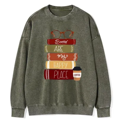 Pagewings Books are My Happy Place Unisex Washed Sweatshirt
