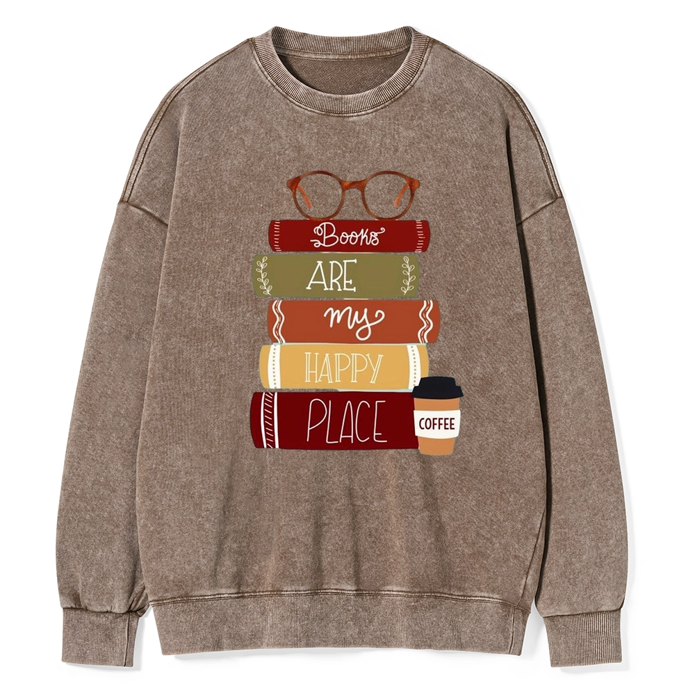 Pagewings Books are My Happy Place Unisex Washed Sweatshirt