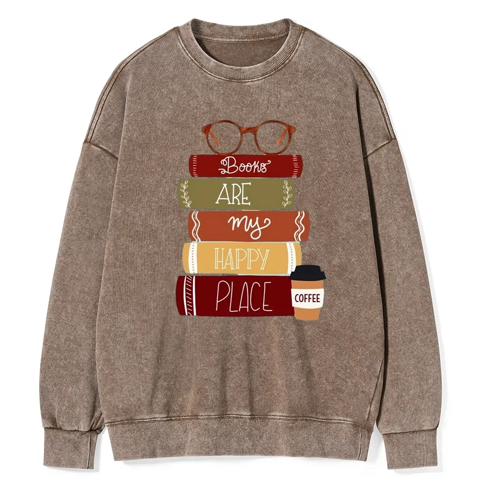 Pagewings Books are My Happy Place Unisex Washed Sweatshirt