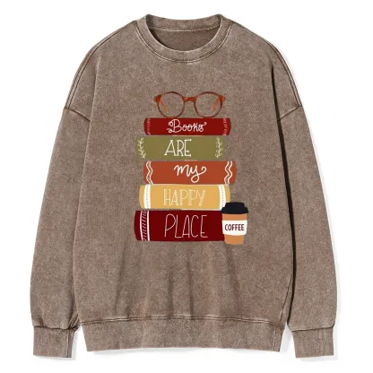 Pagewings Books are My Happy Place Unisex Washed Sweatshirt