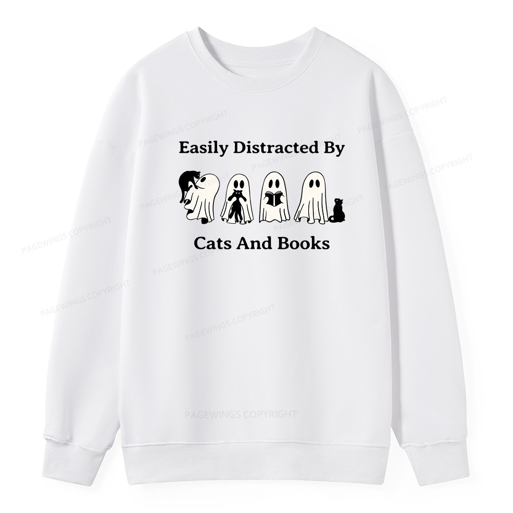 Pagewings Easily Distracted By Cats And Books Unisex Classic Sweatshirt