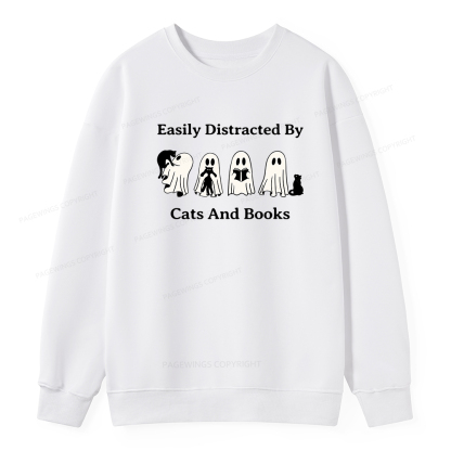 Pagewings Easily Distracted By Cats And Books Unisex Classic Sweatshirt