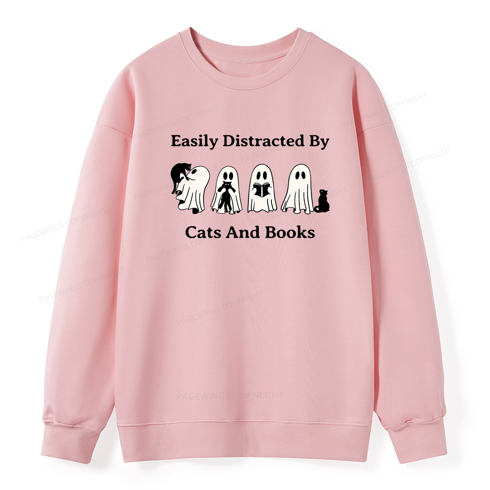 Pagewings Easily Distracted By Cats And Books Unisex Classic Sweatshirt