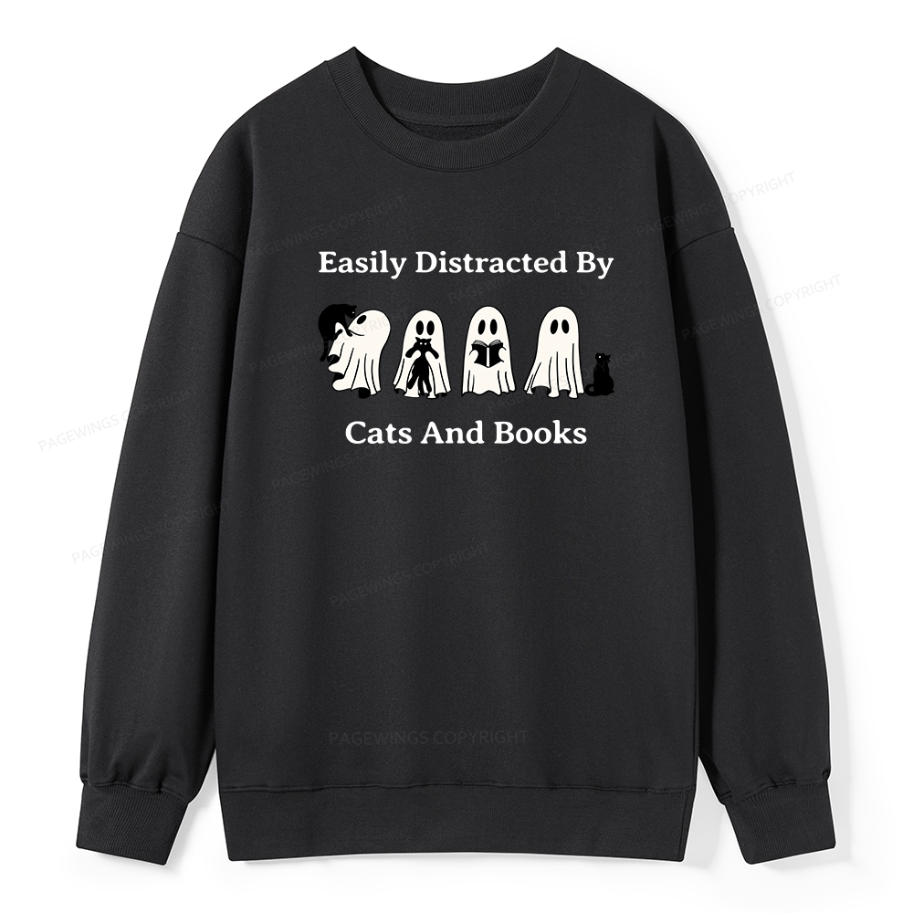 Pagewings Easily Distracted By Cats And Books Unisex Classic Sweatshirt