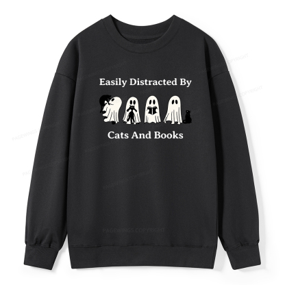 Pagewings Easily Distracted By Cats And Books Unisex Classic Sweatshirt