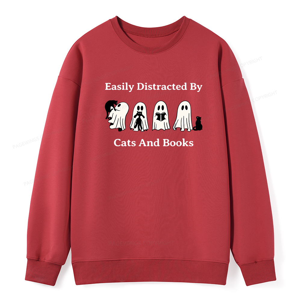 Pagewings Easily Distracted By Cats And Books Unisex Classic Sweatshirt