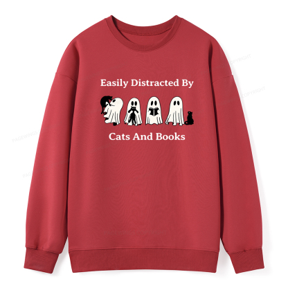 Pagewings Easily Distracted By Cats And Books Unisex Classic Sweatshirt
