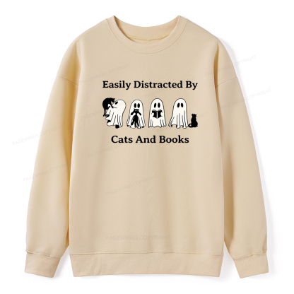 Pagewings Easily Distracted By Cats And Books Unisex Classic Sweatshirt