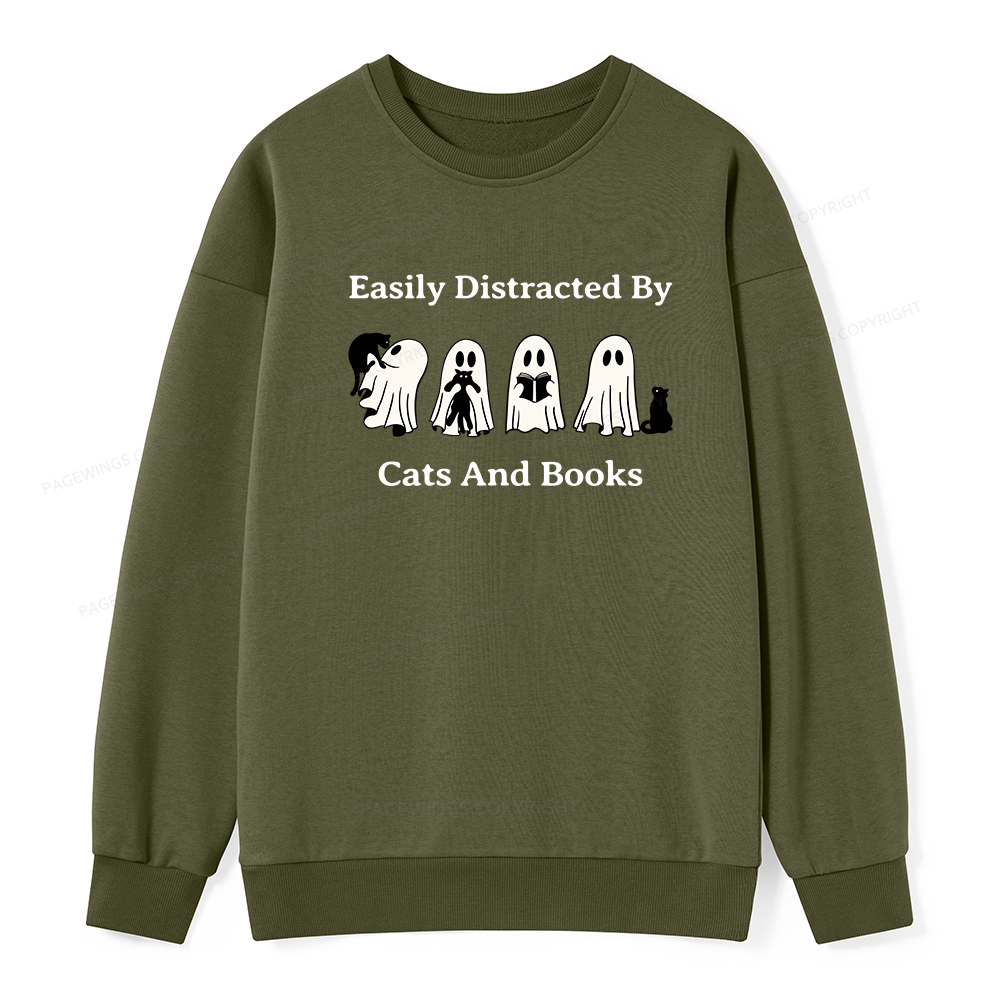 Pagewings Easily Distracted By Cats And Books Unisex Classic Sweatshirt