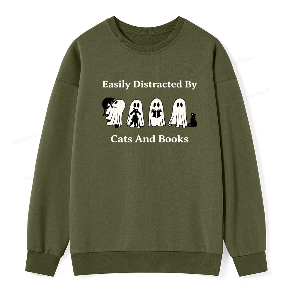 Pagewings Easily Distracted By Cats And Books Unisex Classic Sweatshirt