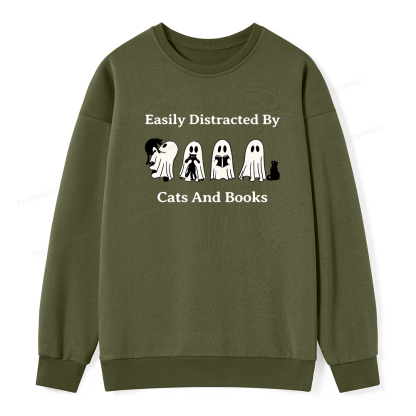 Pagewings Easily Distracted By Cats And Books Unisex Classic Sweatshirt