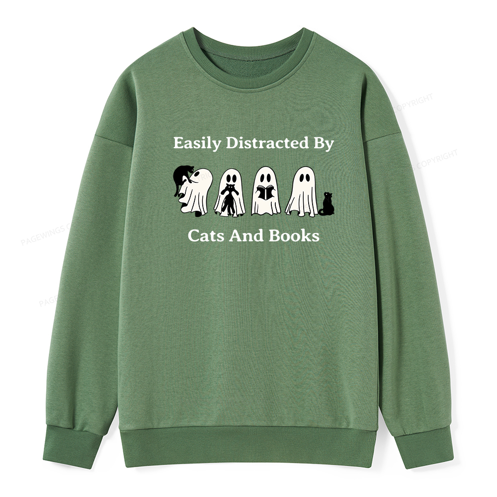 Pagewings Easily Distracted By Cats And Books Unisex Classic Sweatshirt