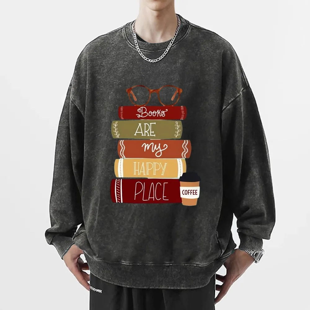 Pagewings Books are My Happy Place Unisex Washed Sweatshirt