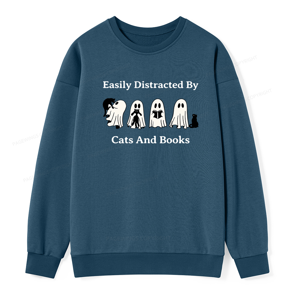 Pagewings Easily Distracted By Cats And Books Unisex Classic Sweatshirt