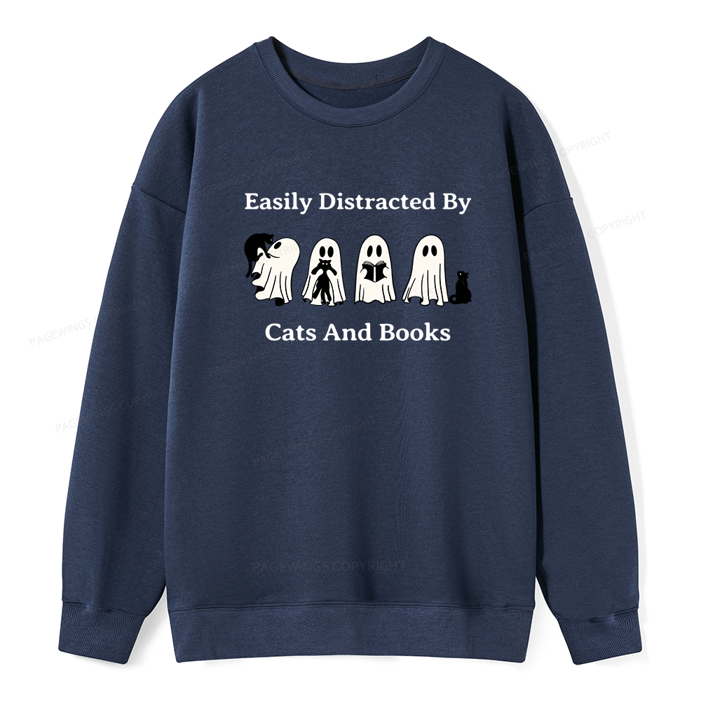 Pagewings Easily Distracted By Cats And Books Unisex Classic Sweatshirt