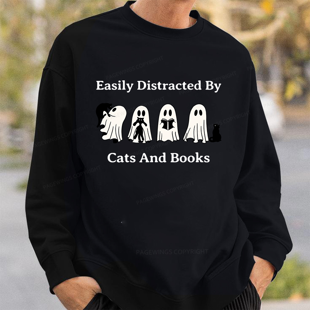 Pagewings Easily Distracted By Cats And Books Unisex Classic Sweatshirt