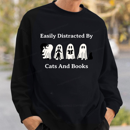 Pagewings Easily Distracted By Cats And Books Unisex Classic Sweatshirt