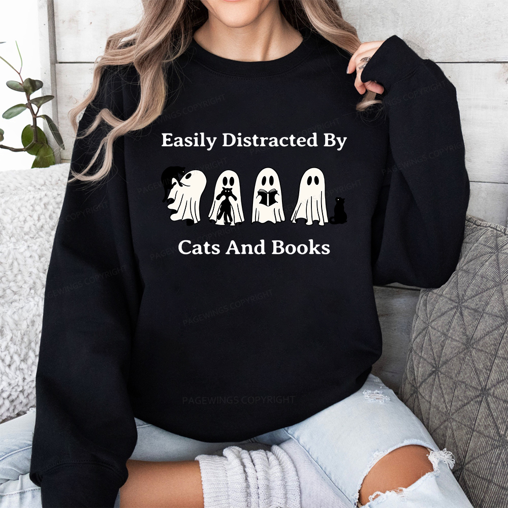 Pagewings Easily Distracted By Cats And Books Unisex Classic Sweatshirt