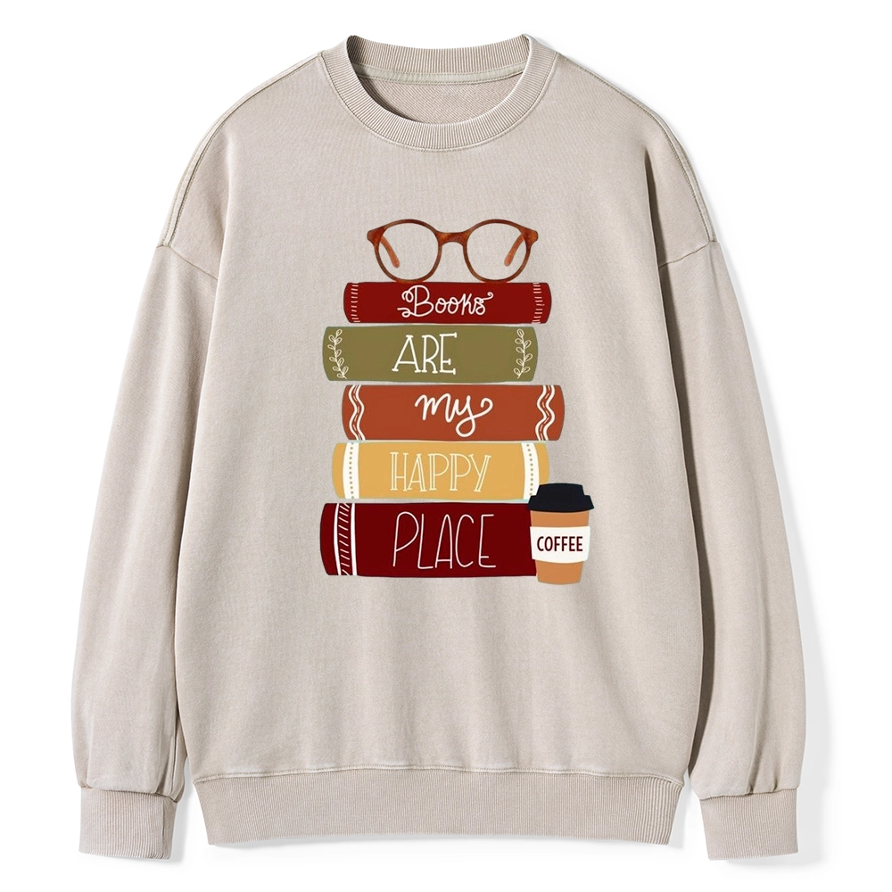 Pagewings Books are My Happy Place Unisex Washed Sweatshirt