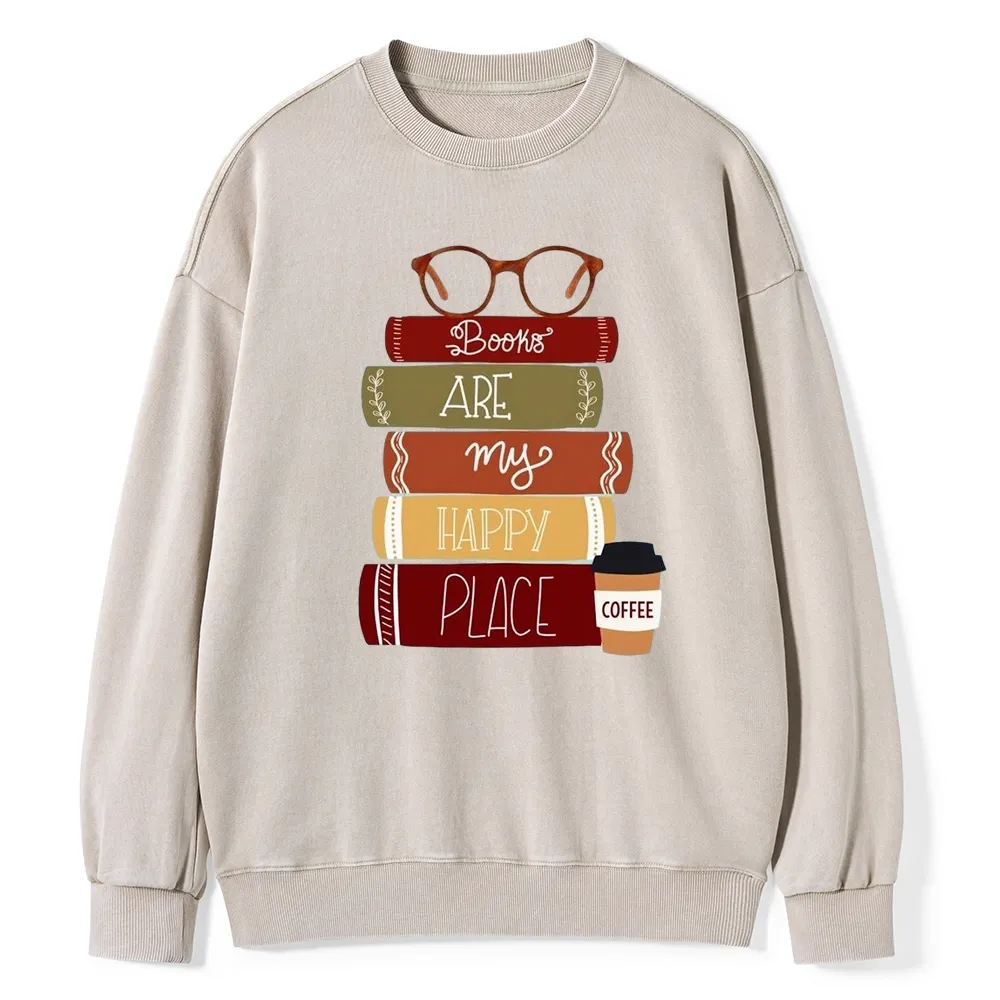 Pagewings Books are My Happy Place Unisex Washed Sweatshirt