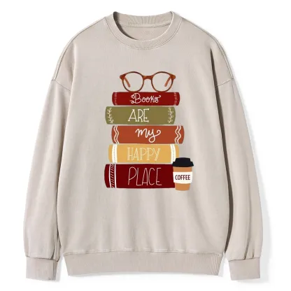 Pagewings Books are My Happy Place Unisex Washed Sweatshirt