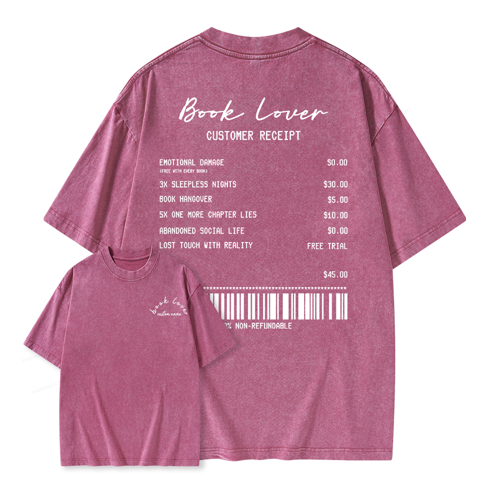 Pagewings Personalized Name Book Lover Unisex Washed T-shirt