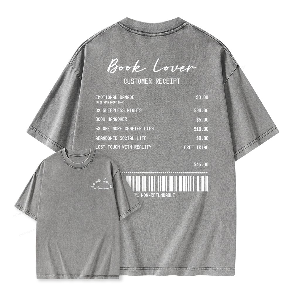 Pagewings Personalized Name Book Lover Unisex Washed T-shirt